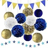 パーティー　飾り付け　セット　ネイビー　ブルー　大人　誕生日　パーティーデコレーション　ティッシュペーパーポンポン　ペーパーランタン　ハニカムボール　スター　ベビーシャワー　装飾　ブライダルシャワー　