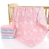 6重ガーゼ ベビーケット 湯上り タオル ひざ掛け ふわふわ ガーゼタオル 子供 バスタオル キッズ 用 ブランケット 毛布 通気性が良い 110×110cm 選べるデザイン (動物（ピンク系）)