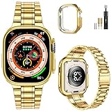 MioHHR ステンレススチールバンド Apple Watchバンド Ultra 3 2 1 49mm メタル交換用リストバンドストラップ iWatch シリーズ Ultra 3 2 1用, イエローゴールド