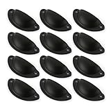 Seacan 取っ手 引き出し ハンドル 取手 アンティーク つまみ 金具 ノブ アイアン 半月型 (12枚，ブラック)