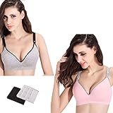 LOVE YANQI レディース 妊娠授乳ブラジャー 調節できるボタン付 ２Ｗａｙオープン ノンワイヤー 延長ホック付き「産前産後兼用」グレー＆ピンク やさしい綿 マタニティブラジャー ２枚セット