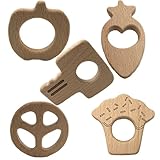INCHANT天然木製ベビーおしゃぶりのおもちゃは木おしゃぶりセット、開発および感覚のスキル玩具、ベビーギフト - 看護玩具未完ウッドシャワー5pack