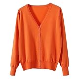 [Blostirno] Vネックカーディガン レディース 長袖 ニット 無地 きれいめ オレンジ（JK0822orange-3xl）