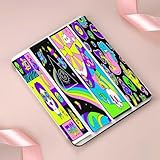 対応iPad air 11 インチケース 対応iPad air 第6世代 ケース、裏全透明カバー 耐衝撃 三つ折り保護カバー スマート オートスリープ機能 水色 宇宙、キノコ、虹、頭蓋骨、浮かぶ目、クレイジーな唇の 70 年代の抽象的なカバーが付いたレトロなサイケデリックなヒッピー ポスターのベクター セット