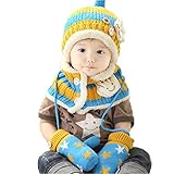baby-mine（ベイビーマイン) ベビー&キッズ ニット帽 マフラー 手袋 あったか３点セット 誕生日プレゼント 出産祝い　 (スカイブルー×イエロー)