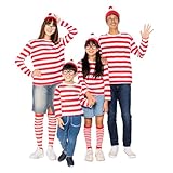 ハロウィン コスプレ ボーダーロンＴ＆メガネ＆帽子セット Sサイズ 大人 綿100％