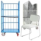 カゴ台車付き(ブルー Aタイプ) 22脚セット ミーティングチェア 会議イス 会議椅子 スタッキングチェア パイプチェア パイプイス パイプ椅子 ホワイト