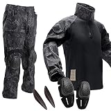[LayLax][リーコンコンバットシャツ・パンツ]エルボーパッド&ニーパッド付き[パイソンブラック][2XL]