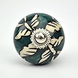 Ornate green floral Ceramic knobs for cabinets & cupboards - hand painted pulls