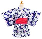子供 80-160cm 帯2本付き浴衣ドレス 花蝶柄セパレートタイプ【726-209】 80cm ネイビー