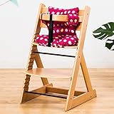 【人気ベビーチェア 笑顔のマジカルチェアー＋専用クッション (お得2点セット)】 木製椅子 安心強度の三角形ベース 高さ調節可能 ふかふかクッションセット (チェア：ナチュラル色 クッション：大水玉レ