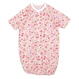 ★日本製★春・夏向け　花柄プリント天竺七分袖ツーウェイオール (A　ピンク地×ピンク花)　サイズ50-60cm