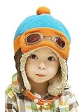（エムズダイス）M's Dice 子供 用 パイロット 風 帽子 キッズ ＆ ベビー 耳あて ニット帽 選べる4カラー (04.ブルー)