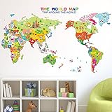 Let 's DIYカラフルな動物世界地図ウォールステッカーリビングルームホームデコレーションPVCデカール壁画アートDIY子供部屋壁アート