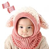 【Yusongirl】子供 用 ニット帽子 うさぎちゃん風 ニット帽 ベビー キッズ 赤ちゃん かわいい ＆色ランダム防寒グローブ あたたかい手袋セットとして (ピンク)