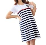 【産後に夏を迎えるママへ】カジュアル ボーダー マリン ワンピース 便利な授乳口付き 全2色 3サイズ (XL, ホワイト)
