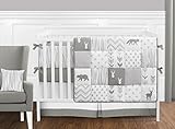 Sweet Jojo Designs 9-Piece Grey and White Woodsy Deer Boy Girl Unisex Baby Crib Bedding Set with Bum