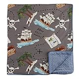My Blankee Treasure Hunt Organic Cotton Charcoal w/ Minky Dot Periwinkle Baby Blanket, 30" X 35" [並行