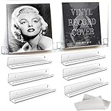 透明 レコードラック アクリル製 6個セット 壁掛け ウォールシェルフ棚 LPレコードィスプレイ マガジンラック レコード壁掛け棚 展示棚 簡単取付け (透明, 長さ10cm)