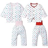 (レッド/95cm)ベビー服 女の子 パジャマ 七分袖 上下組 ドット イカリ マリンテイスト お腹が出ない 腹巻き付 後ろマチ 女児 ベビー