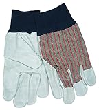 MCR Safety 1235 Cow Leather Knit Wrist Men's Gloves without Knuckle Strap, Natural Pearl, Large, 1-P