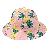 【ノーブランド品】ベビー パイナップル柄つば広ハット あごゴム付き 帽子45-48cm Pink