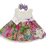 Micクラフトハンドメイドかぎ針編み赤ちゃんセットOutfitドレスヘアバンド靴花柄