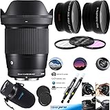 Sigma 16 mm f / 1.4 DC DN Contemporaryレンズfor Sony Eバンドルパックwithレンズ保護ポーチ、3個フィルタキット、レンズクリーニングペン、32 GB SDメモリカード、プロフェッショナルシリーズスターターキット