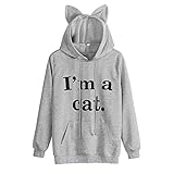 上着 Timsa パーカー レディース シンプル 無地 長袖 ポケットプルオーバー スウェット 猫の耳フード付き プルパーカースウェット ブラウス 女性用トップス カジュアル ファッション おしゃれ 