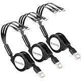 【3パック】 3in1 充電 usb c ケーブル 巻き取り式, タイプ C ポートアダプター付き QC3.0急速充電 高速データ転送 高耐久 マル 軽い 運び便利 部屋収納 iphone17/16/15/シリーズ スマホ/PC/タブレットなどType-C対応等Type-c機種対応その他Android機器