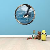 24 "舷窓インスタントオーシャンウィンドウSea View Orca Killer Whale # 1ラウンドピューター壁ステッカー子供部屋デカールホームアート装飾壁画グラフィックMedium