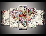 HD印刷5点キャンバスアートプリントマルチカラーハートフラワーペイントホーム装飾キャンバス絵画リビングルーム装飾画像/ pt0754 L