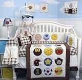 Super Sport Fan (cream and brown) Baby Crib Nursery Bedding Set 14 pcs included Diaper Bag with Chan