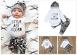 杜屋トヤ　新生児服　Little Ass Kicker　上下セット　Ｔシャツ　トップス　英字長袖ロンパース＋パンツ＋ハット　三点セット　ルームウェア　かわいい　女の子/ガールズ/男の子/子供/赤ちゃん
