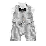 giminuoベビー服 フォーマル スーツ ロンパース 子供服 ベスト3点セット カバーオール 赤ちゃん 男の子 おしゃれ 出産祝い 結婚式 誕生日 お宮参り (80，6-9ヶ月, グレー)