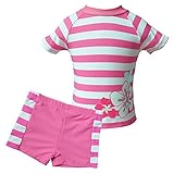 BAOHULU キッズ ラッシュガード 水着 可愛いピンク 花柄 日焼け止め　半袖　キュートセパレートスタイル水着 柔らかい 快適 スイミングウェア (5-6歳(ラベル NO.128/134), スト