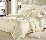 1 袋ジャガード掛け布団フル / クイーンサイズまたはキングサイズの布団セットの白 Wholesale-Luxury / シルバー / ゴールドシルクサテンベッドスプレッド刺繍が施されたベッドの部分