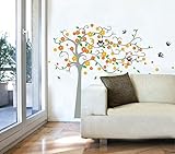 Pop Decors PT-0153-Vb Beautiful Wall Decal Cute Flower Tree with Owl [並行輸入品]