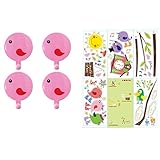 SZTARA Cartoon音楽鳥ウォールステッカーと4粘着ハングフックDIYリムーバブルアート壁壁画デカール子供女の子部屋寝室