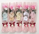 【Present Bear】 1輪くま束 アソート5本セット　ティアラ付くま1匹と薔薇の造花1輪　安心品質の国内製作
