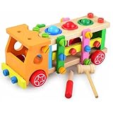 dongcrystal Wooden Car Set Building Blocks ToyボールPounding Bench With Mallet木製トラックset-dismounting Tru