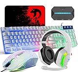 Mamba snakeゲーミングキーボードマウスヘッドホンコンバーターセット USBメンブレン式 有線 防水多機能マルチメディアキー 2400DPI調整なマウス 6つのボタン マウスパッド付き ゲーミングヘッドセット RGBライト 有線 コンバーター コンパクト Switch/PS4/PS3対応 (ホワイト＋ヘッドセット＋コンバーター)