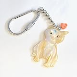 【にゃんこな日々】 猫 夜光貝 シェル キーホルダー 深海珊瑚付き