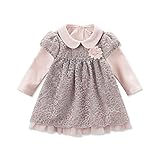 【dave&bella(デイブ・ベラ)】【春秋冬/ワンピース】長袖ワンピース　Ａラインドレス　花柄レース ステッチ メッシュ インナー 刺繍　ピンク　70cm/80cm/90cm/100cm/110c