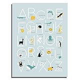Modアルファベットポスター、Kindred Sol Collective ABC Alphabet教育ポスター幼児、子供ルーム& Nurseryの装飾ポスター、18 x 24 "ブルー色アルファベッ