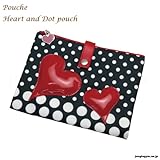ポーチェ母子手帳ケース　ハート＆ドットＷポーチ/Мサイズ：BLACK