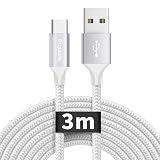 USB Type C ケーブル 3m 白 タイプ C ケーブル 長い 急速充電 USB C コード 高速データ転送 高耐久ナイロン Galaxy S26 S25 S10 S9 A57 A20 A21、Xperia、Pixel、Xiaomi、Switch、Fireタブレット, その他Android Type-C機器対応