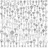 [HARUMAKI] キー チャーム 約125個 鍵 アンティーク調 スケルトンキー 鍵 DIY 金古美 ハンドメイド ハンドメイド アクセサリー 飾り レトロ 金属 刺繍入り 古い鍵 写真摄影 宝探し (銀)