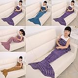 30 の 140 枚 × 70 cm 子供マーメイドテール毛布ソフト手かぎ針編みソファ毛布マーメイドテール寝袋空気条件ブランケット