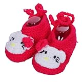 Yuelian 手編みニットソックス 猫図案付け ベビーシューズ (ももいろ)